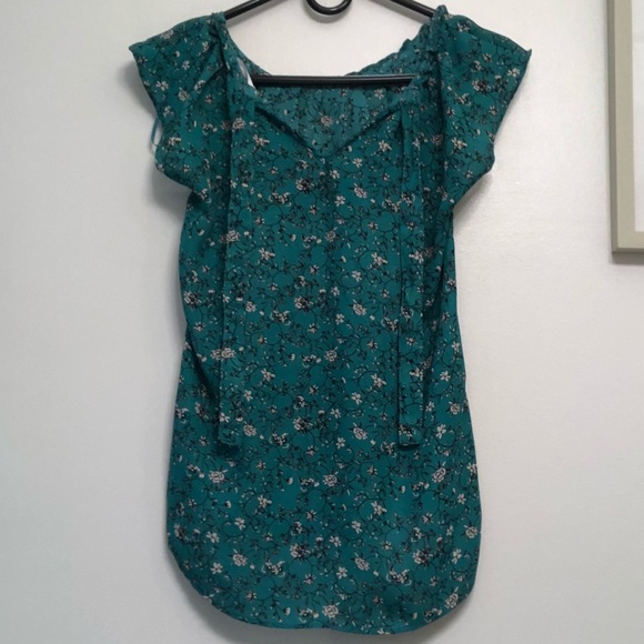 LC Lauren Conrad Green Cap Sleeve Blouse - Picture 2 of 8